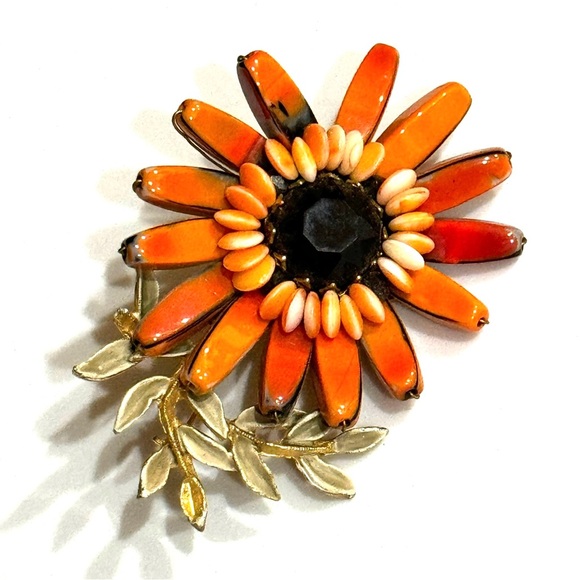 Brilliant MCM Unique Enamel Mixed Metals Flower Brooch * MINT - Picture 1 of 6
